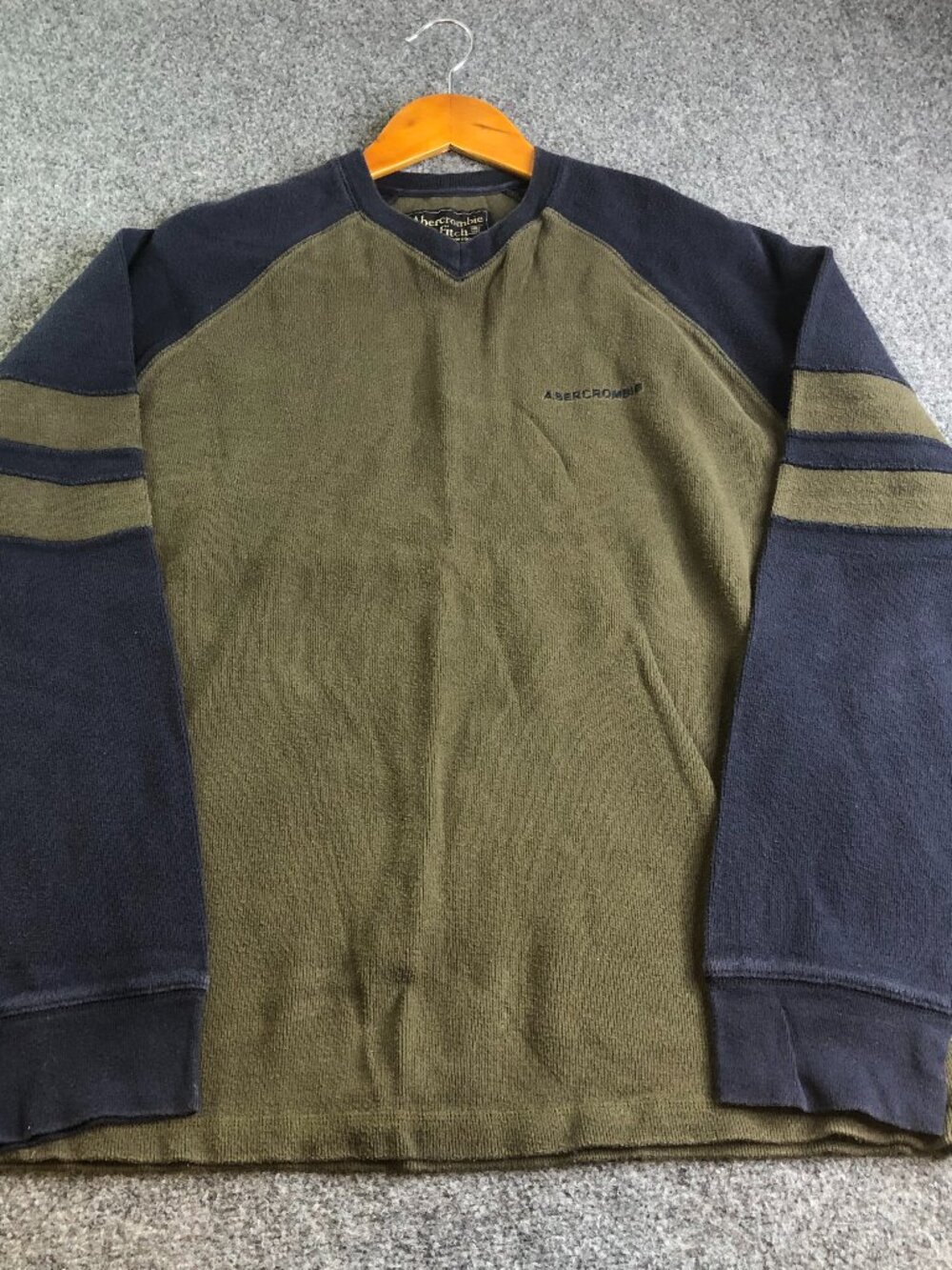 Abercrombie Fitch Shirt Mens Large Green Blue Rugby Y2K Long Sleeve Boxy